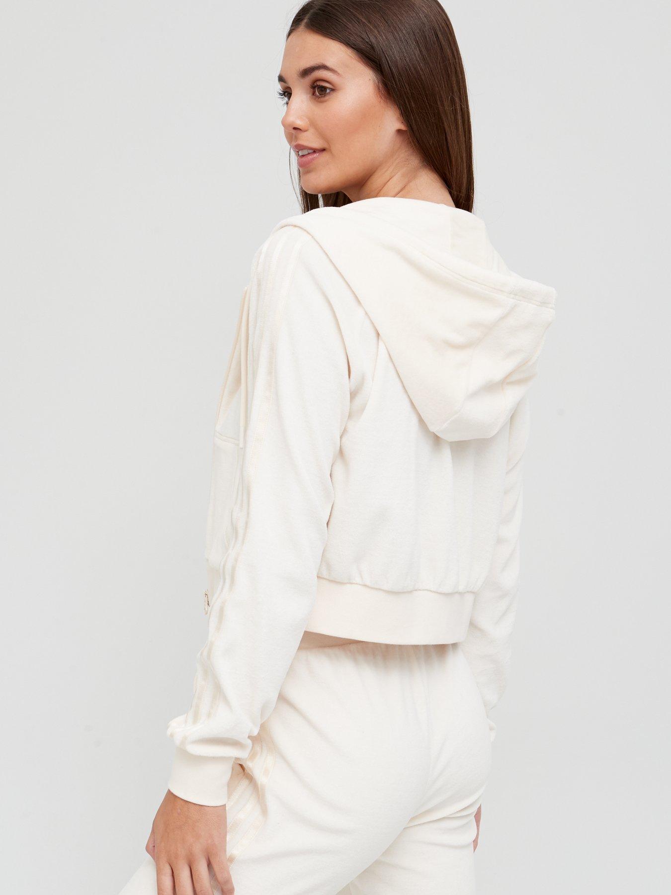 Women Relaxed Risque Velour Crop Full Zip Hoodie - Off White