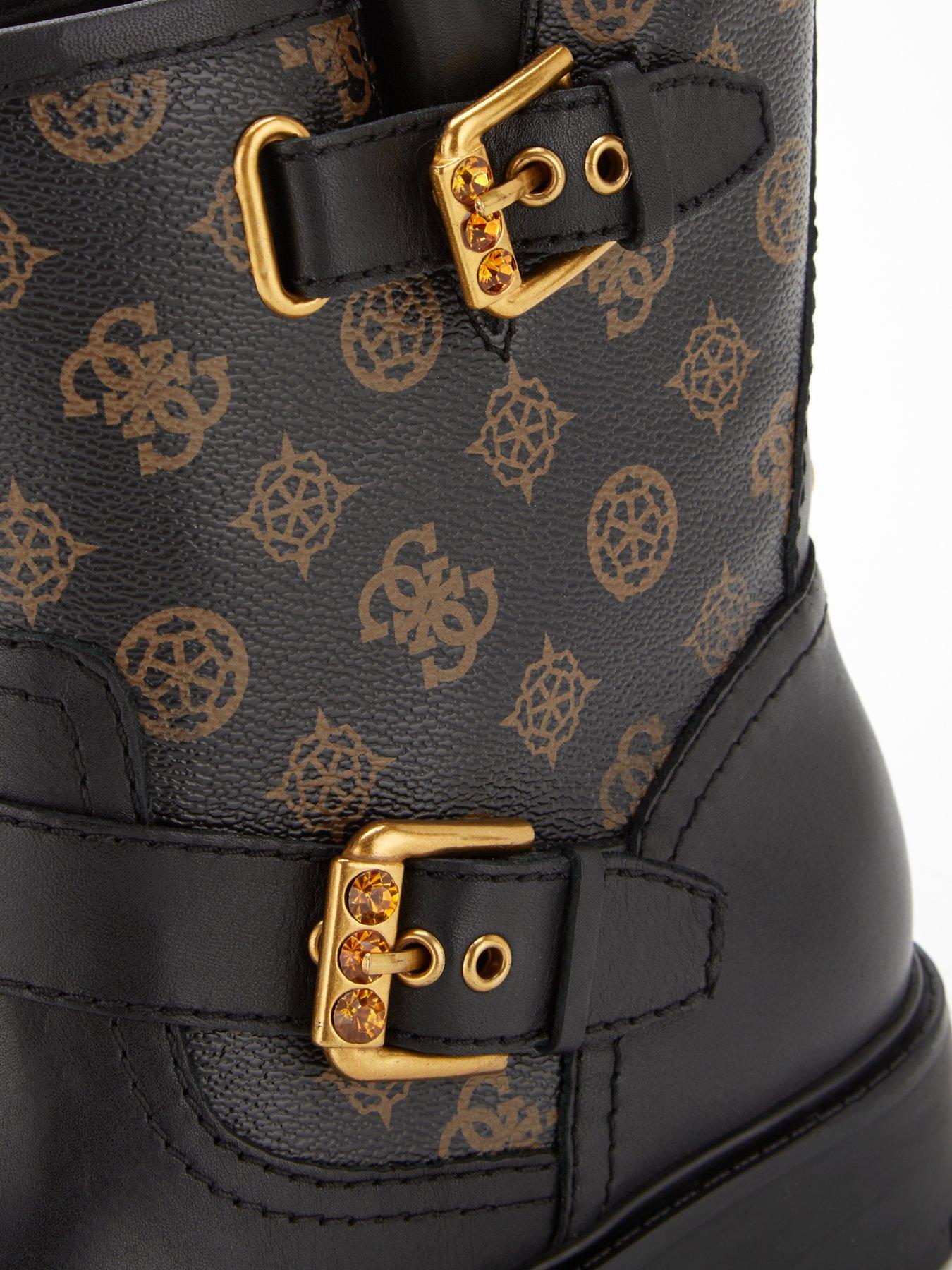 Shoes & boots Double Buckle Logo Print Ankle Boots - Black