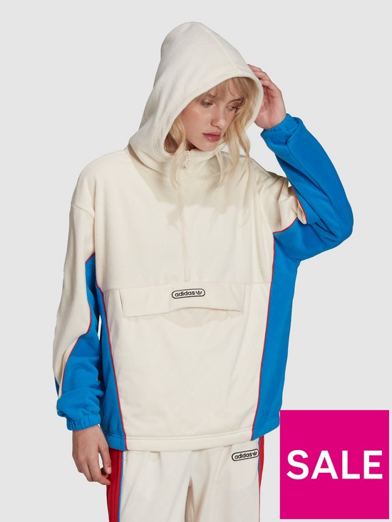 front image of adidas-originals-vintage-sports-polar-fleece-hoodie-off-white