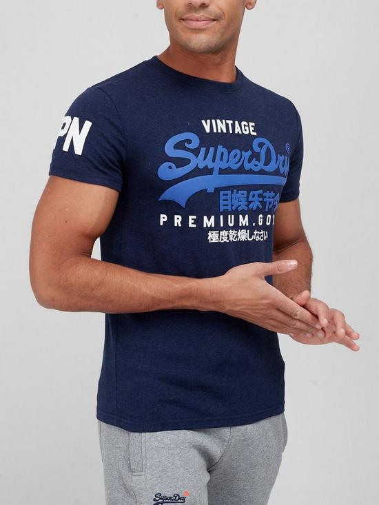 front image of superdry-vintage-label-core-t-shirt-navy