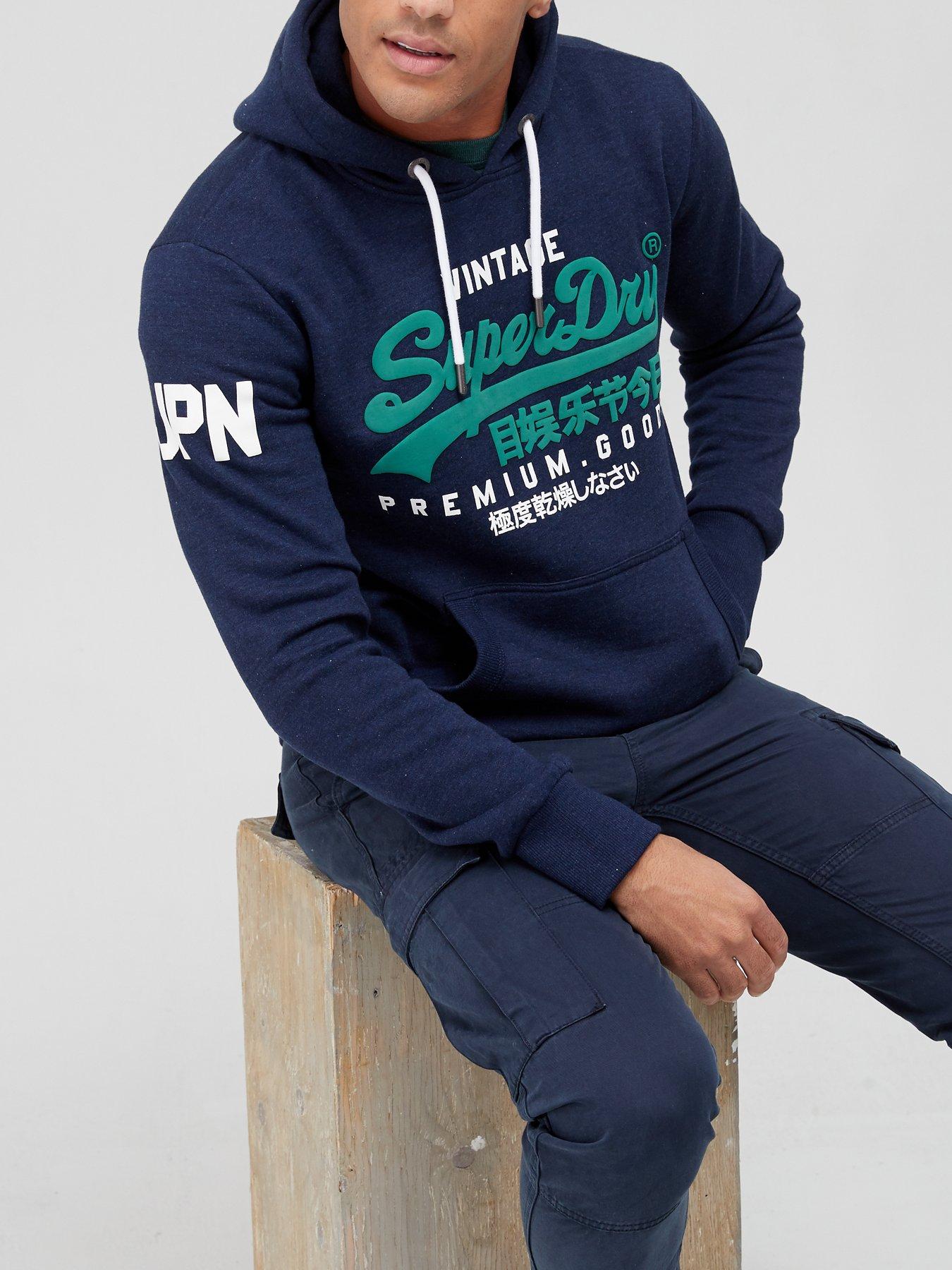 Superdry Vintage Label Overhead Hoodie - Navy Blue | very.co.uk