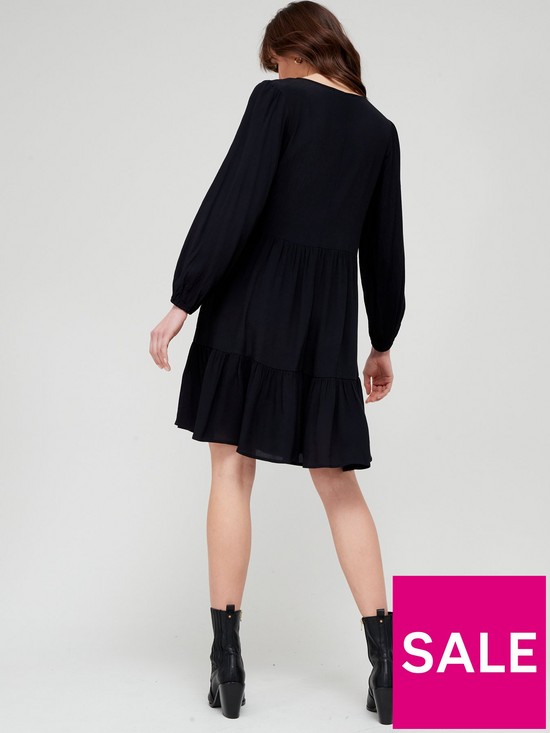 stillFront image of v-by-very-v-neck-tiered-mini-dress-black