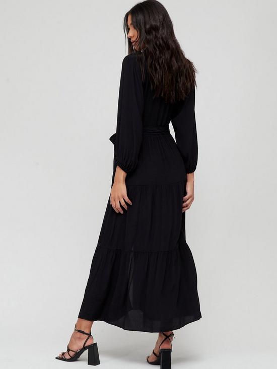 stillFront image of v-by-very-button-through-tiered-midi-dress-black