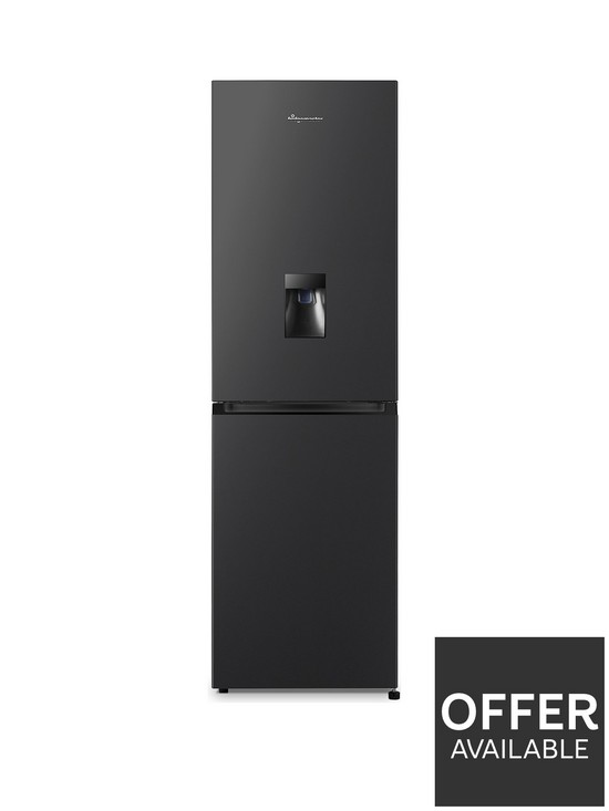 front image of fridgemaster-mc55251mdb-6040-total-no-frost-fridge-freezer-black
