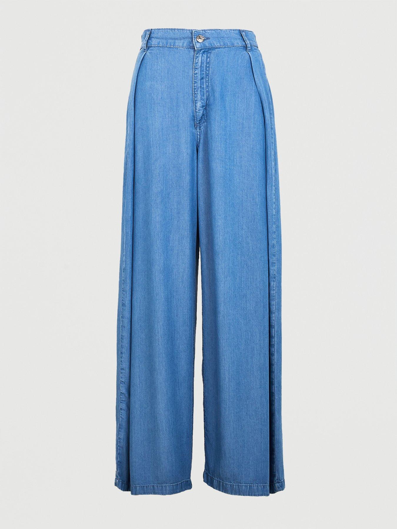 Michelle Keegan Soft Denim Look Wide Leg Trouser - Blue Denim Wash ...