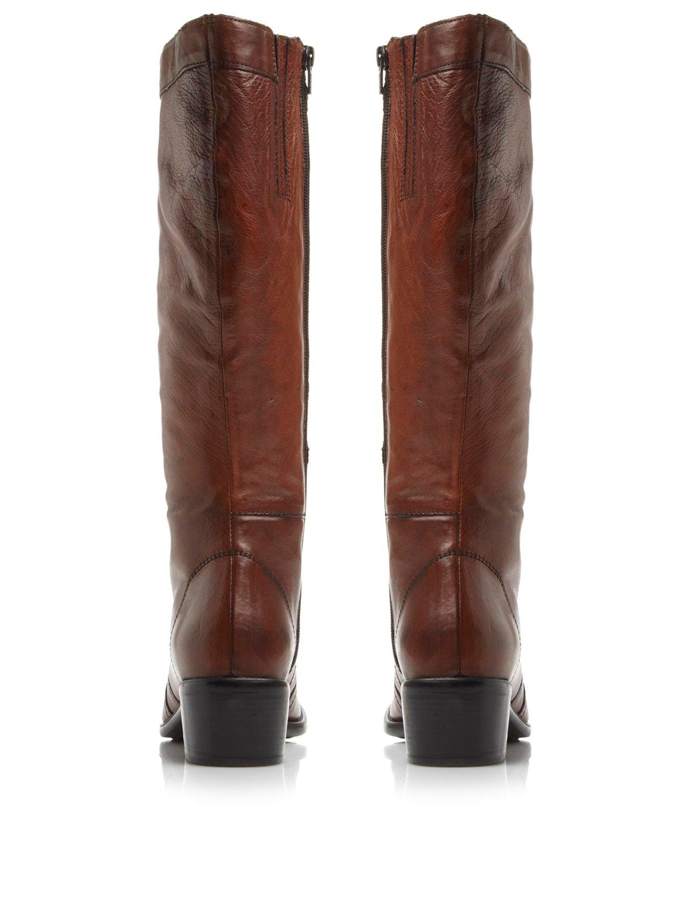  Pixied Button Detail Leather Knee High Boot - Tan