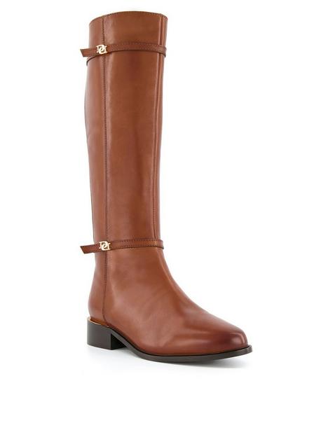 dune-london-wide-fit-tap-leather-buckle-trim-high-boot-tan