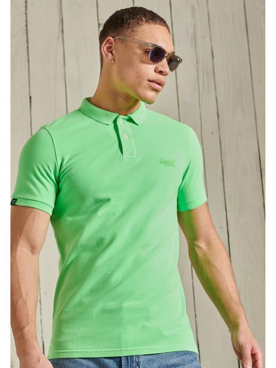 front image of superdry-classic-vintage-polo-shirt-green