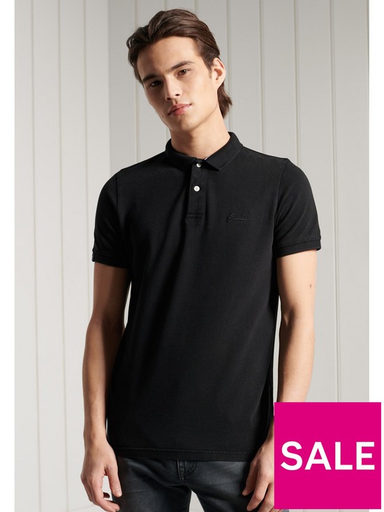 front image of superdry-classic-vintage-polo-shirt-black
