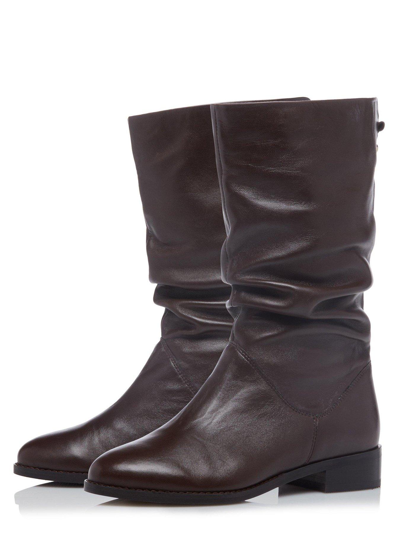 Women Wide Fit Rosalindas Leather Ruched Calf Boot - Brown