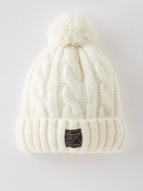 superdry-tweed-cable-beanie-white