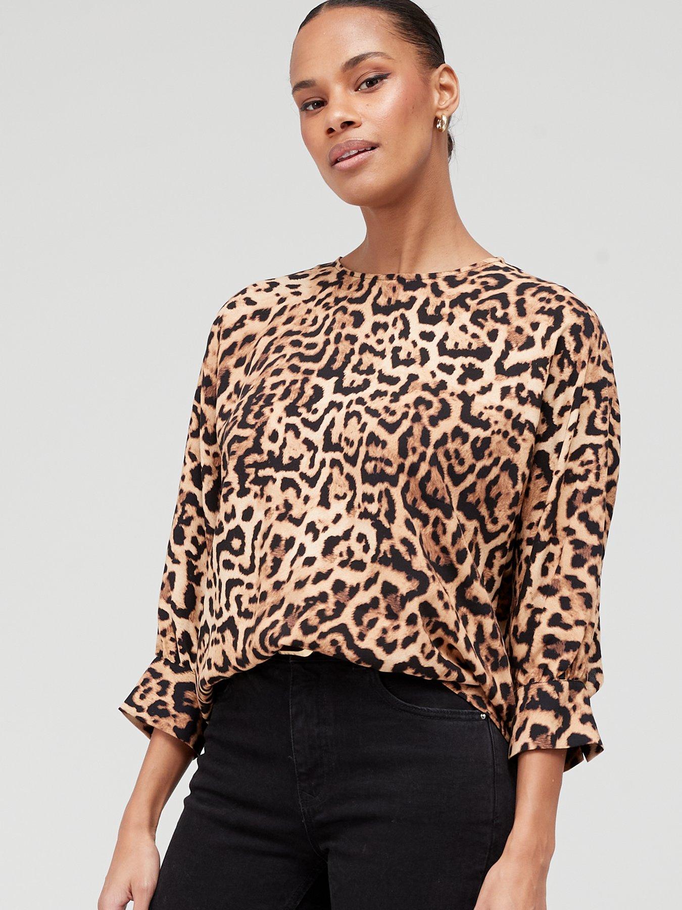 Women Button Cuff Shell Top - Leopard Print