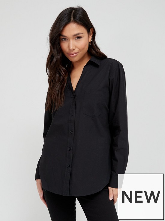 front image of v-by-very-classicnbspcotton-shirt-black