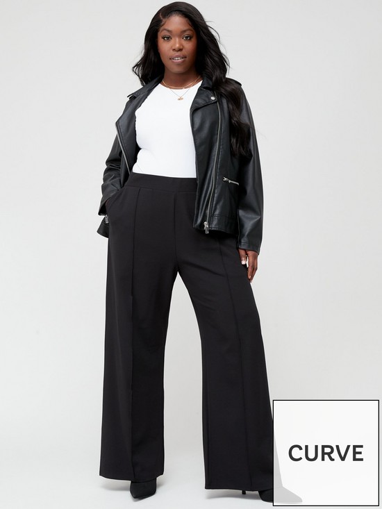 front image of v-by-very-curve-wide-leg-trouser-black
