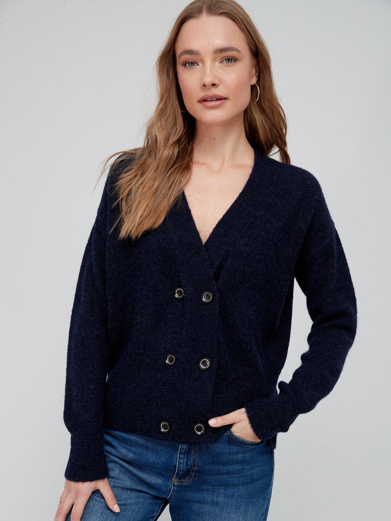  Knitted Double Breasted Cardigan - Navy