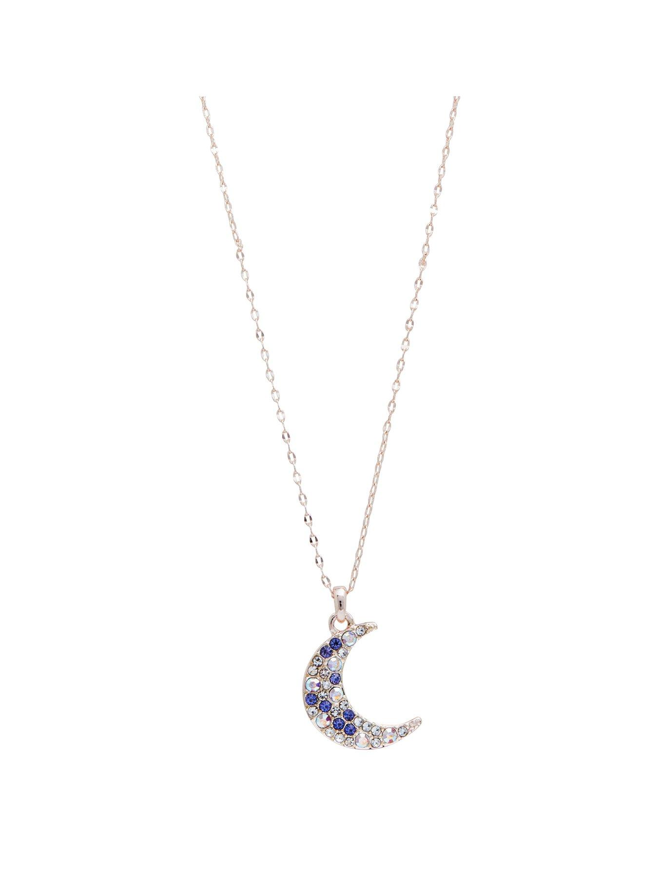  Gold Plated Multi Coloured Crystal Moon Pendant