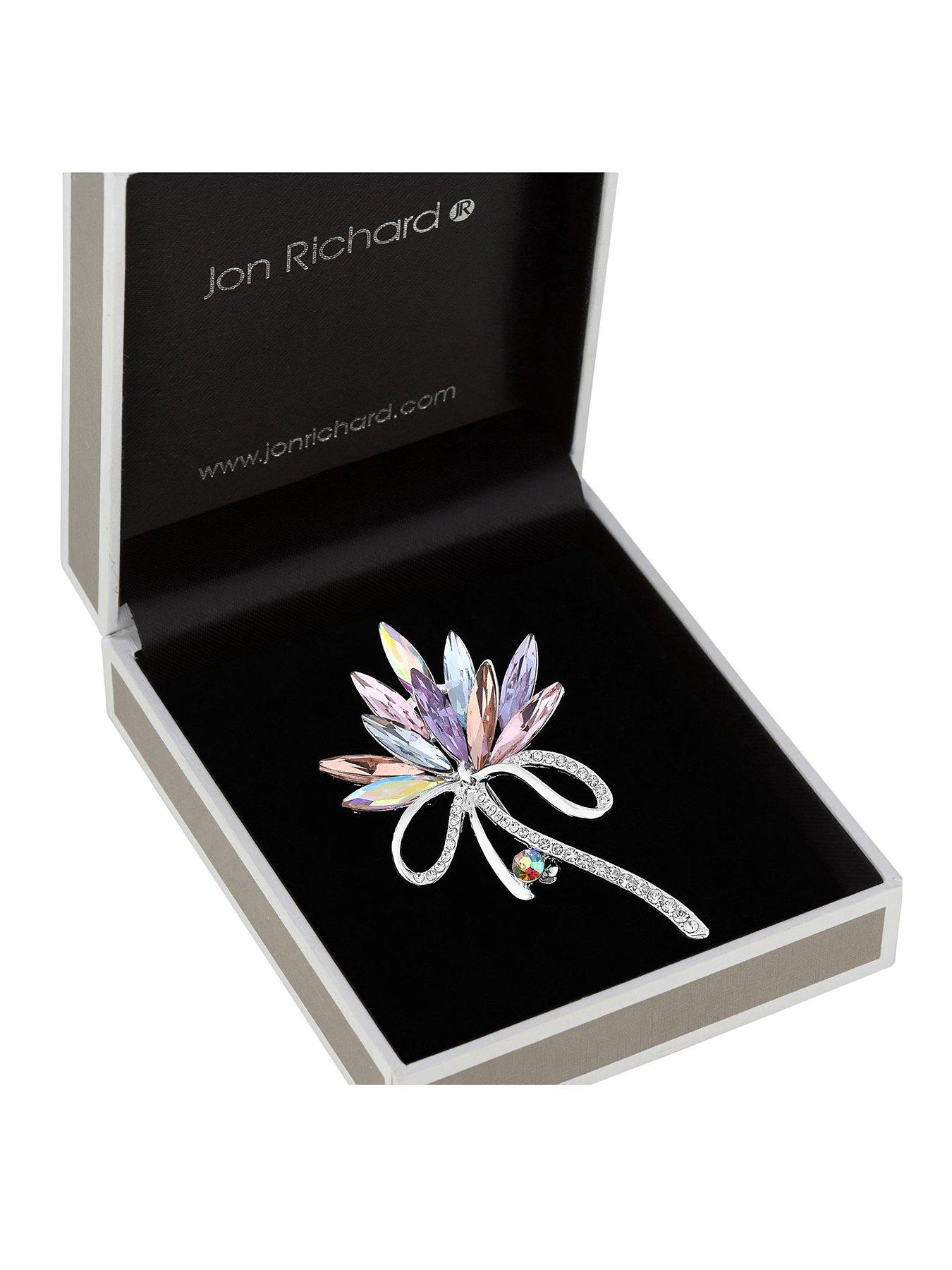 Product photograph of Jon Richard Pink Tones Navette And Crystal Pave Ribbon Brooch from very.co.uk