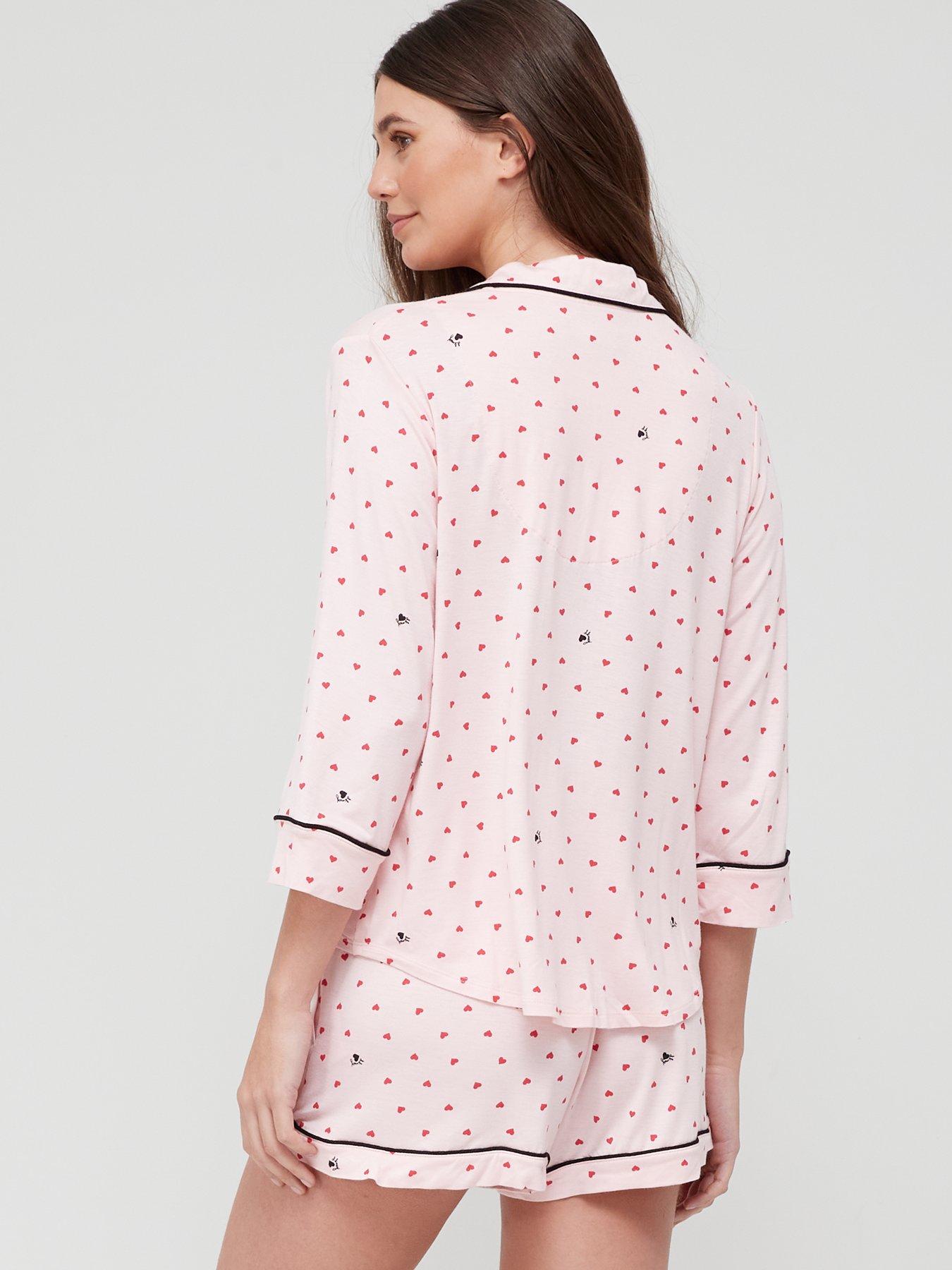 Women pThree-Quarter Sleeve Top & Boxer Pyjama Set – Pink/p