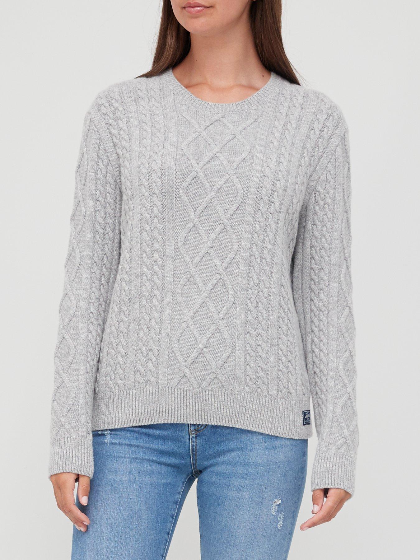 Knitwear Premium Cable Knit Crew Neck Jumper - Light Silver Marl