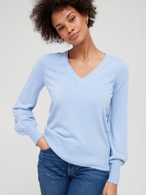 v-by-very-knitted-super-soft-deep-hem-v-neck-jumper-blue