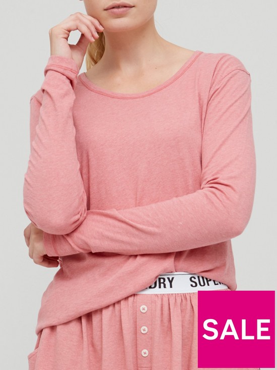 front image of superdry-long-sleeve-lounge-top-pink