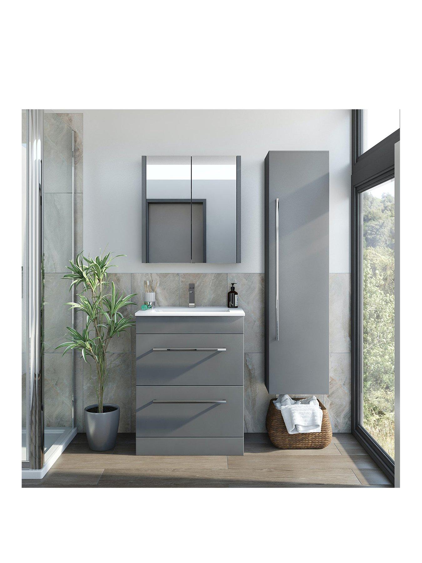 Product photograph of Orchard Bathrooms By Victoria Plum Derwent Grey Vanity Unit 600mm With Mirror Cabinet And Tall Storage Unit from very.co.uk