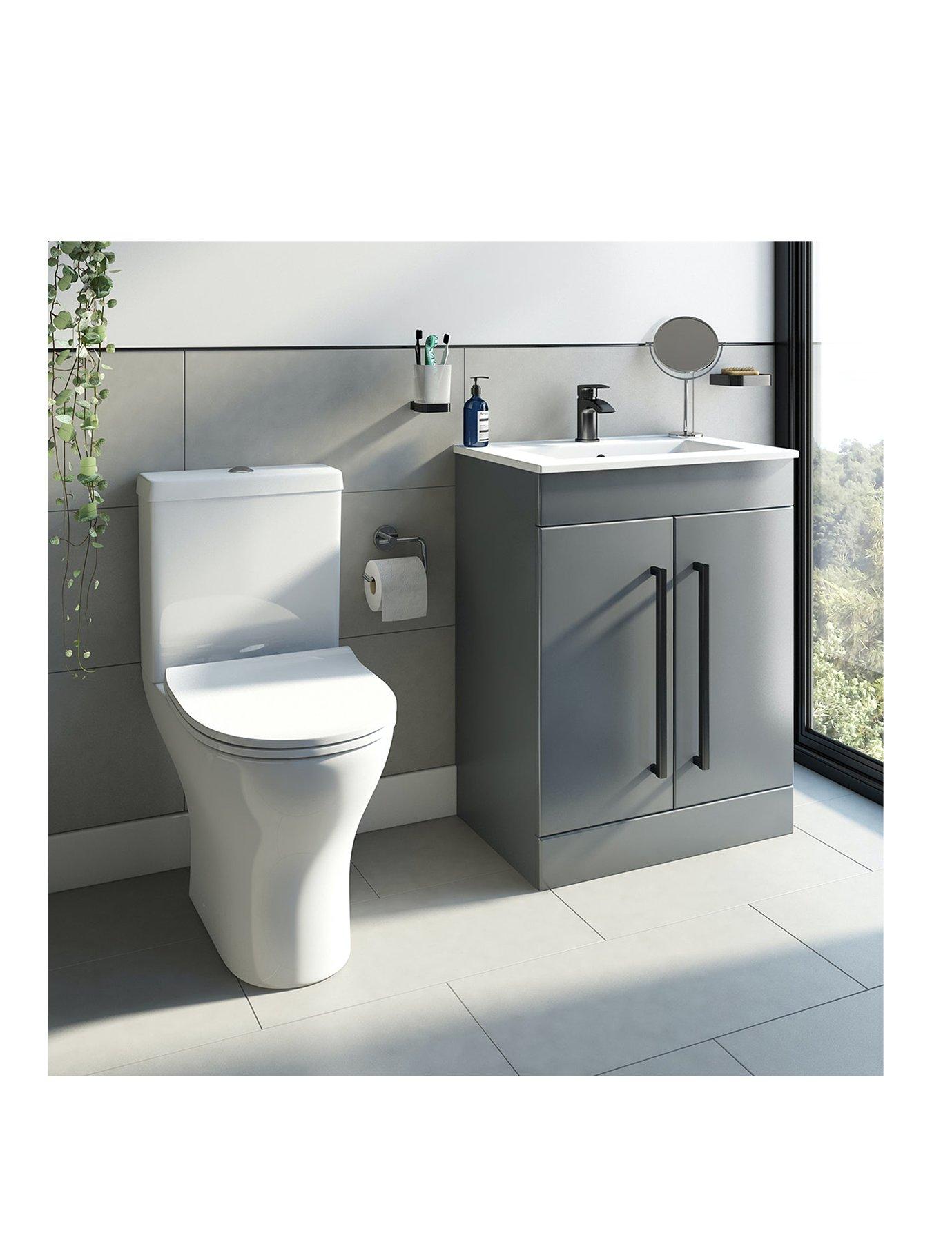 Product photograph of Orchard Bathrooms By Victoria Plum Derwent Grey With Black Handle Vanity Door Unit 600mm With Close Coupled Toilet from very.co.uk