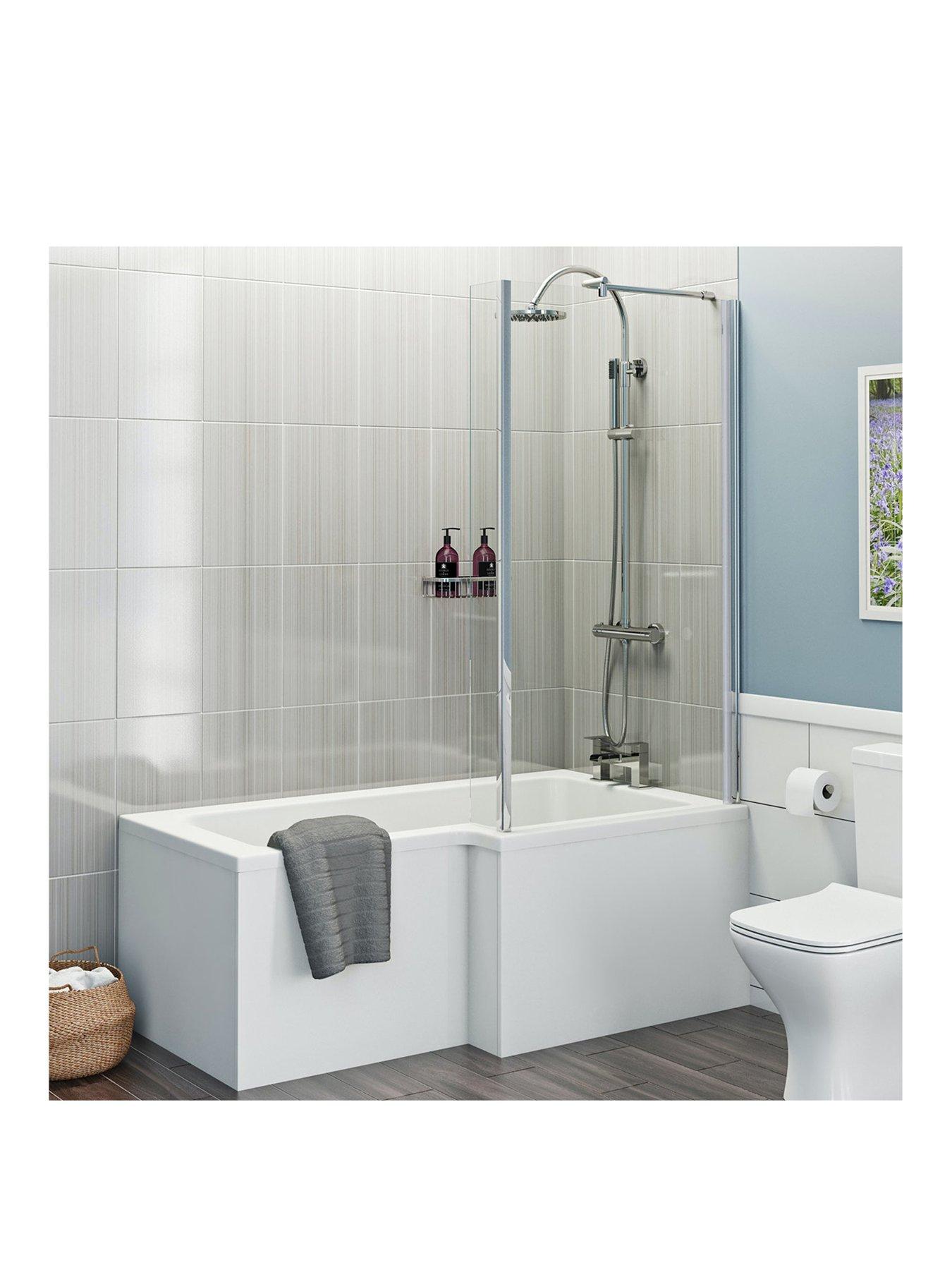 Product photograph of Orchard Bathrooms By Victoria Plum Kemp L Shaped Shower Bath With Screen Panels And Waste 1700 X 850 Rh from very.co.uk