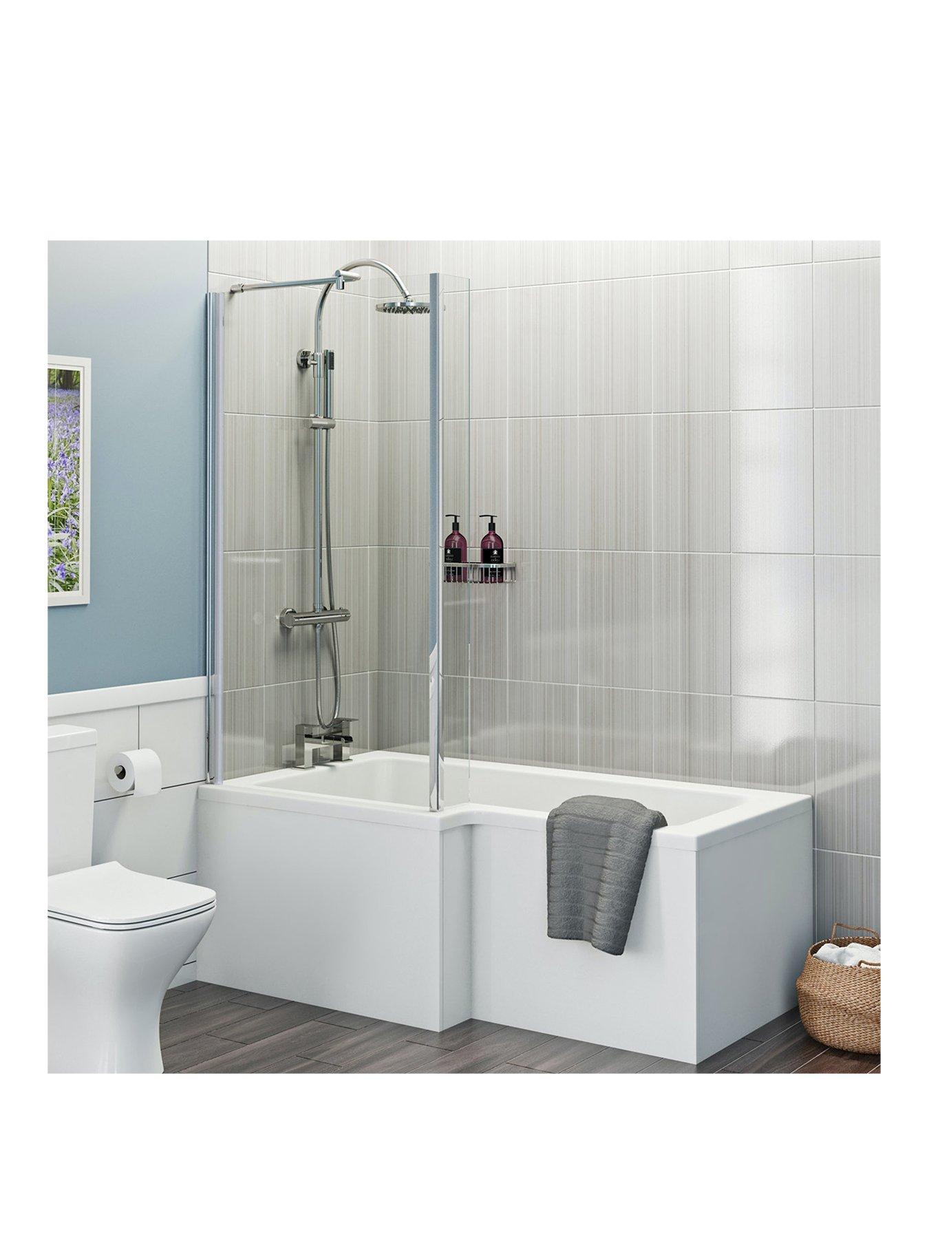 Product photograph of Orchard Bathrooms By Victoria Plum Kemp L Shaped Shower Bath With Screen Panels And Waste 1700 X 850 Lh from very.co.uk
