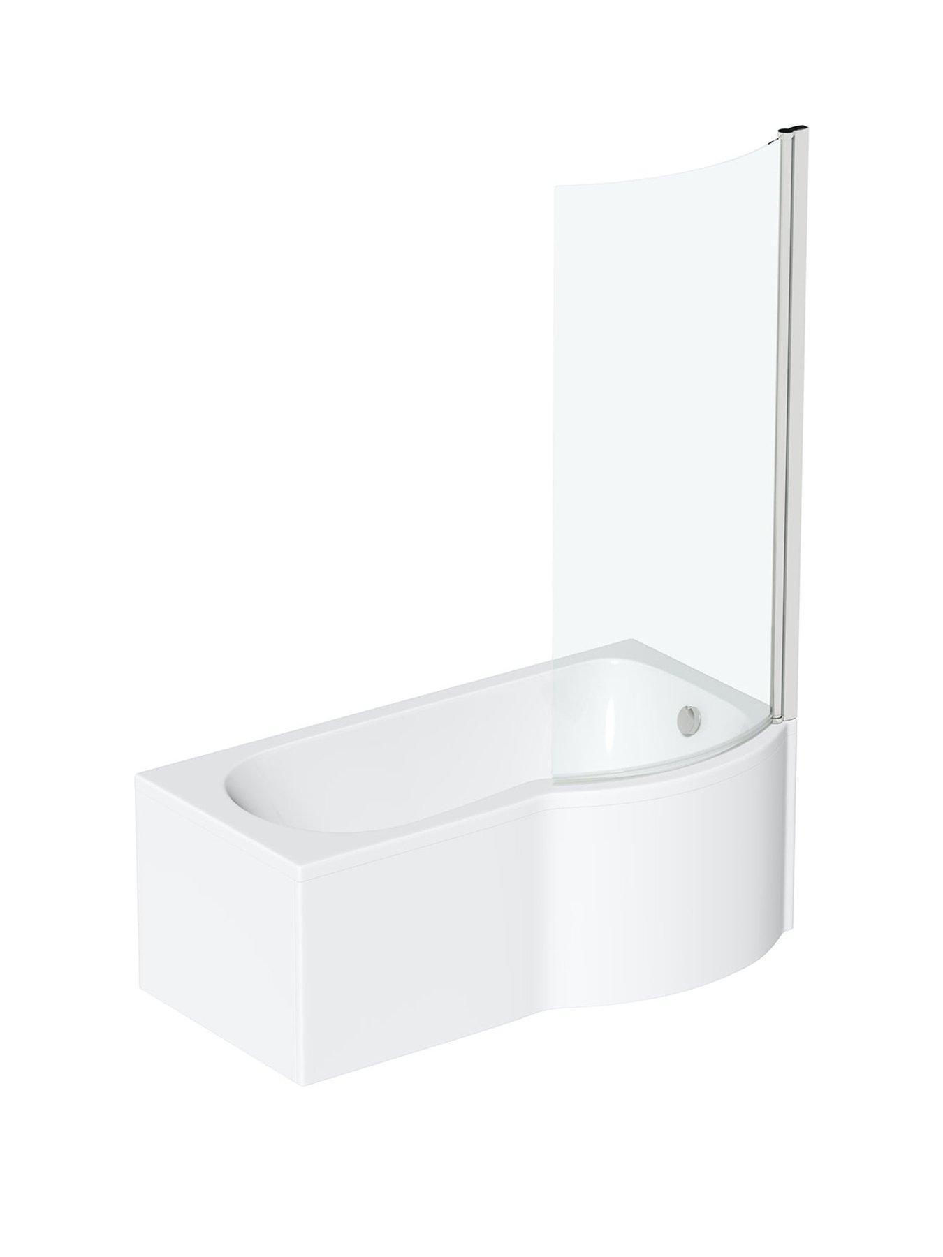 Product photograph of Orchard Bathrooms By Victoria Plum Derwent P Shaped Shower Bath With Screen Panels And Waste 1700 X 850 Rh from very.co.uk