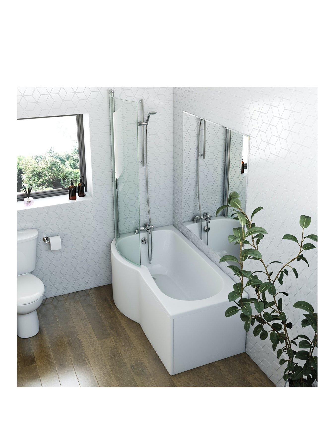 Product photograph of Orchard Bathrooms By Victoria Plum Derwent P Shaped Shower Bath With Screen Panels And Waste 1700 X 850 Lh from very.co.uk