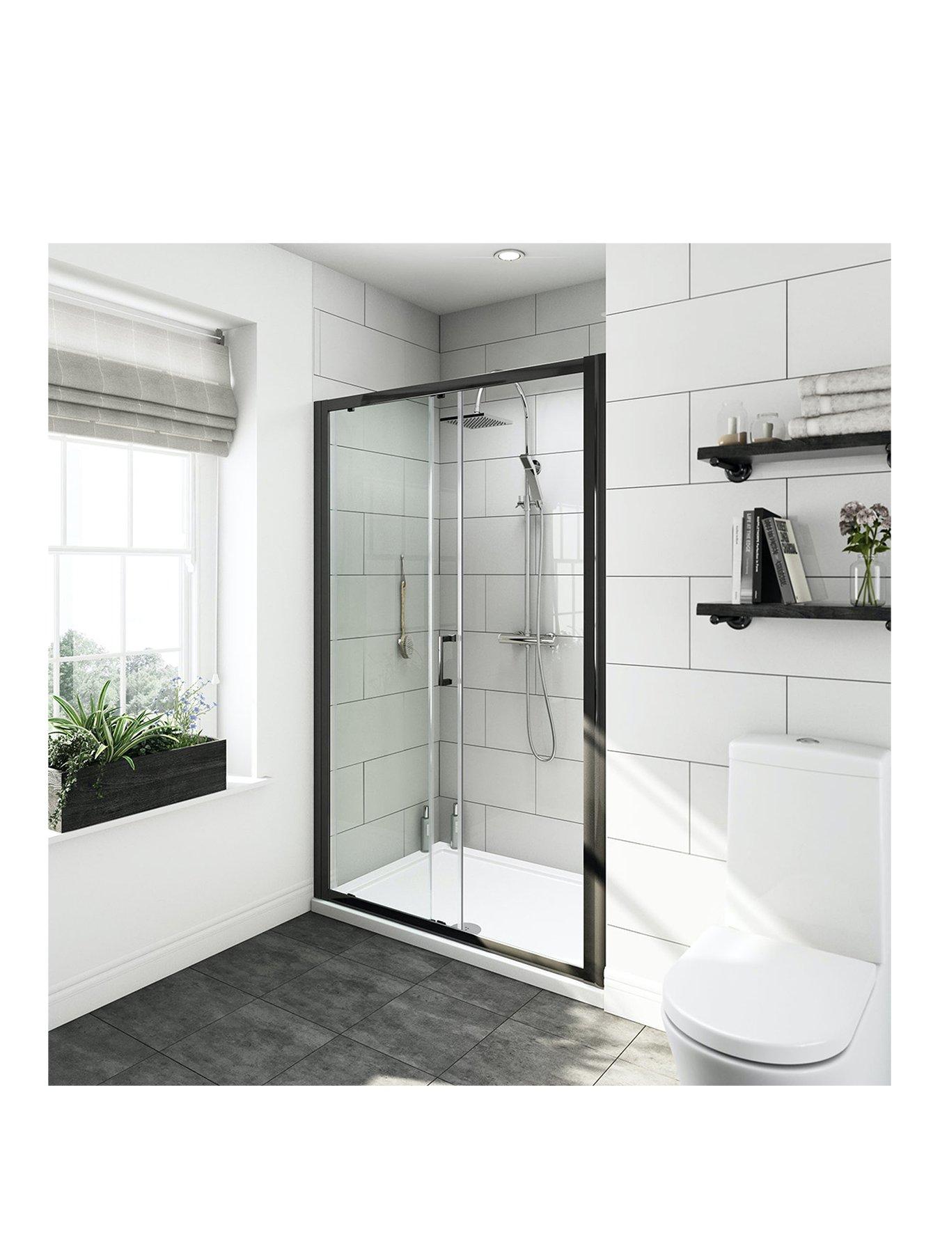 Product photograph of Orchard Bathrooms By Victoria Plum Cooper 6mm Black Framed Shower Door And Tray 1200 X 800 from very.co.uk