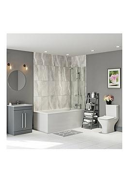 Product photograph of Orchard Bathrooms By Victoria Plum Eden Straight Shower Bath Suite With Grey Vanity Unit And Close Coupled Toilet 1700 X 700 from very.co.uk
