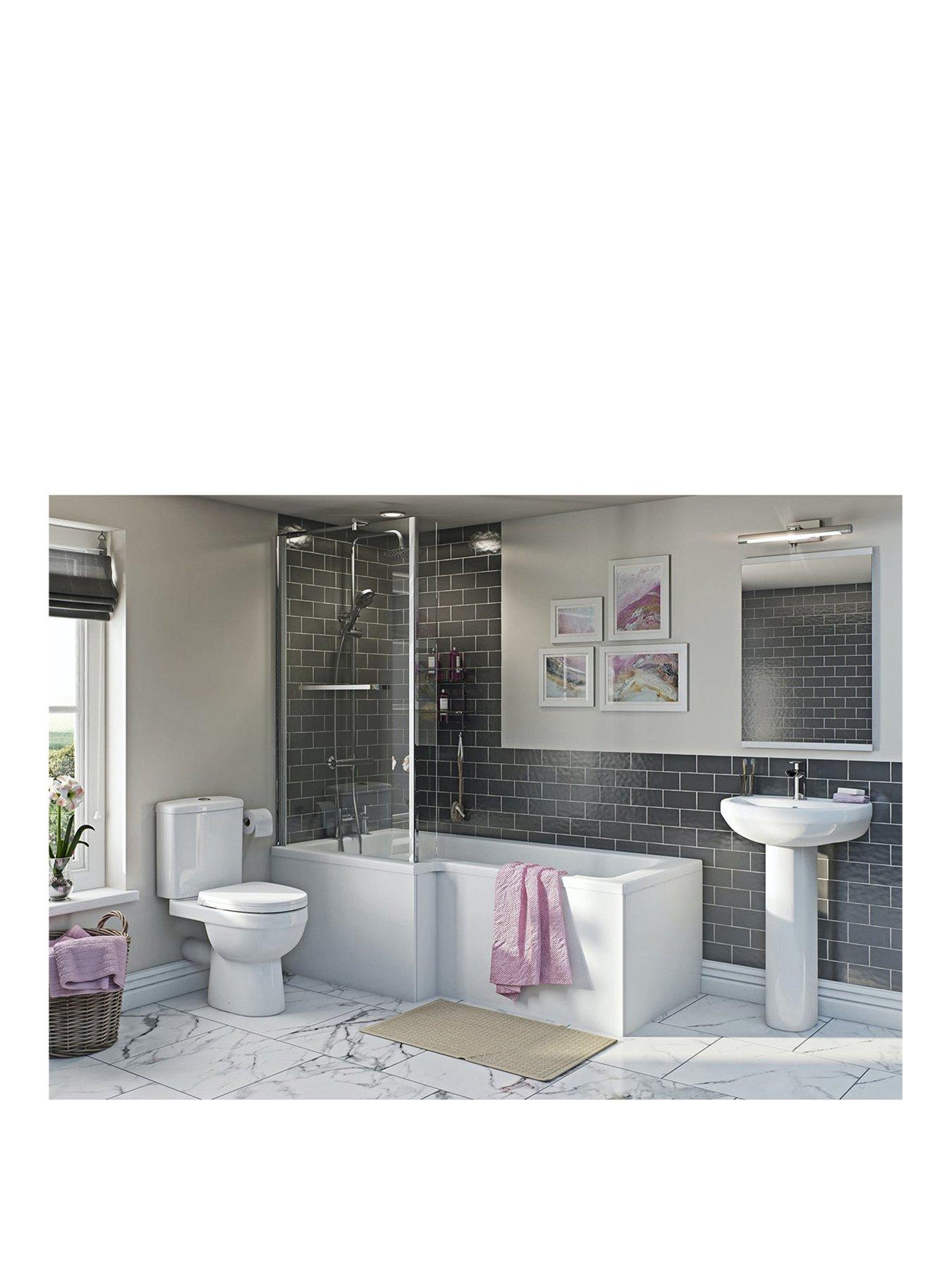 Product photograph of Orchard Bathrooms By Victoria Plum Kemp L Shaped Bath Suite With Close Coupled Toilet And Full Pedestal Basin 1700 X 850 Lh from very.co.uk