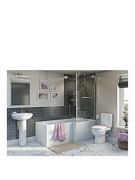 Product photograph of Orchard Bathrooms By Victoria Plum Kemp L Shaped Bath Suite With Close Coupled Toilet And Full Pedestal Basin 1700 X 850 Rh from very.co.uk
