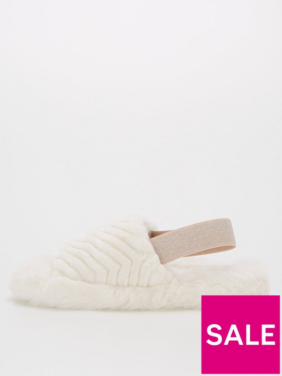 front image of v-by-very-faux-fur-slingback-slippers-cream