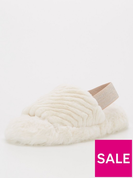 stillFront image of v-by-very-faux-fur-slingback-slippers-cream