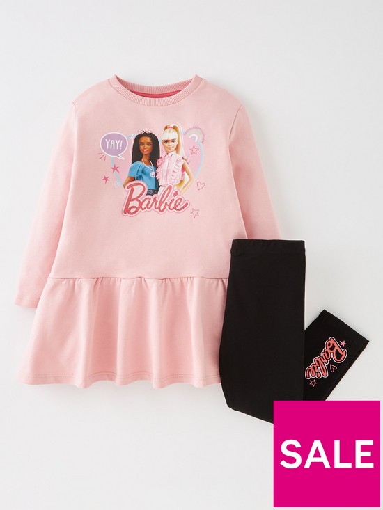 front image of barbie-girls-barbie-sweat-dress-amp-legging-set-pinkblack