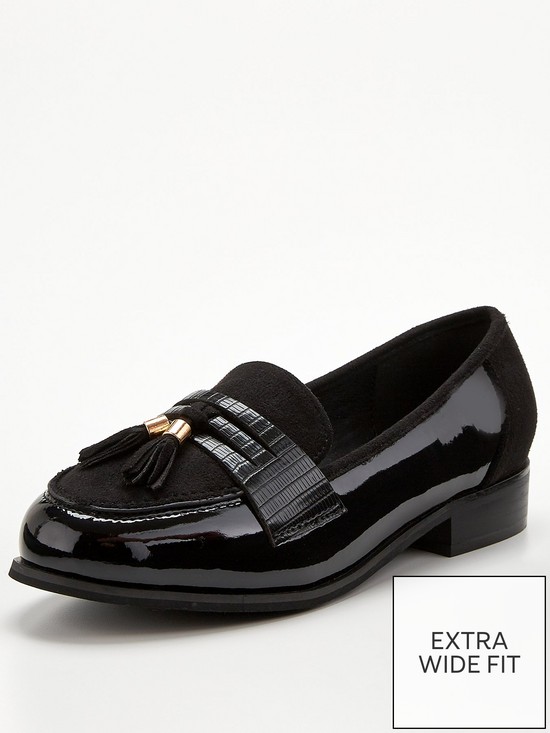stillFront image of v-by-very-extra-wide-fit-tassel-loafers-black
