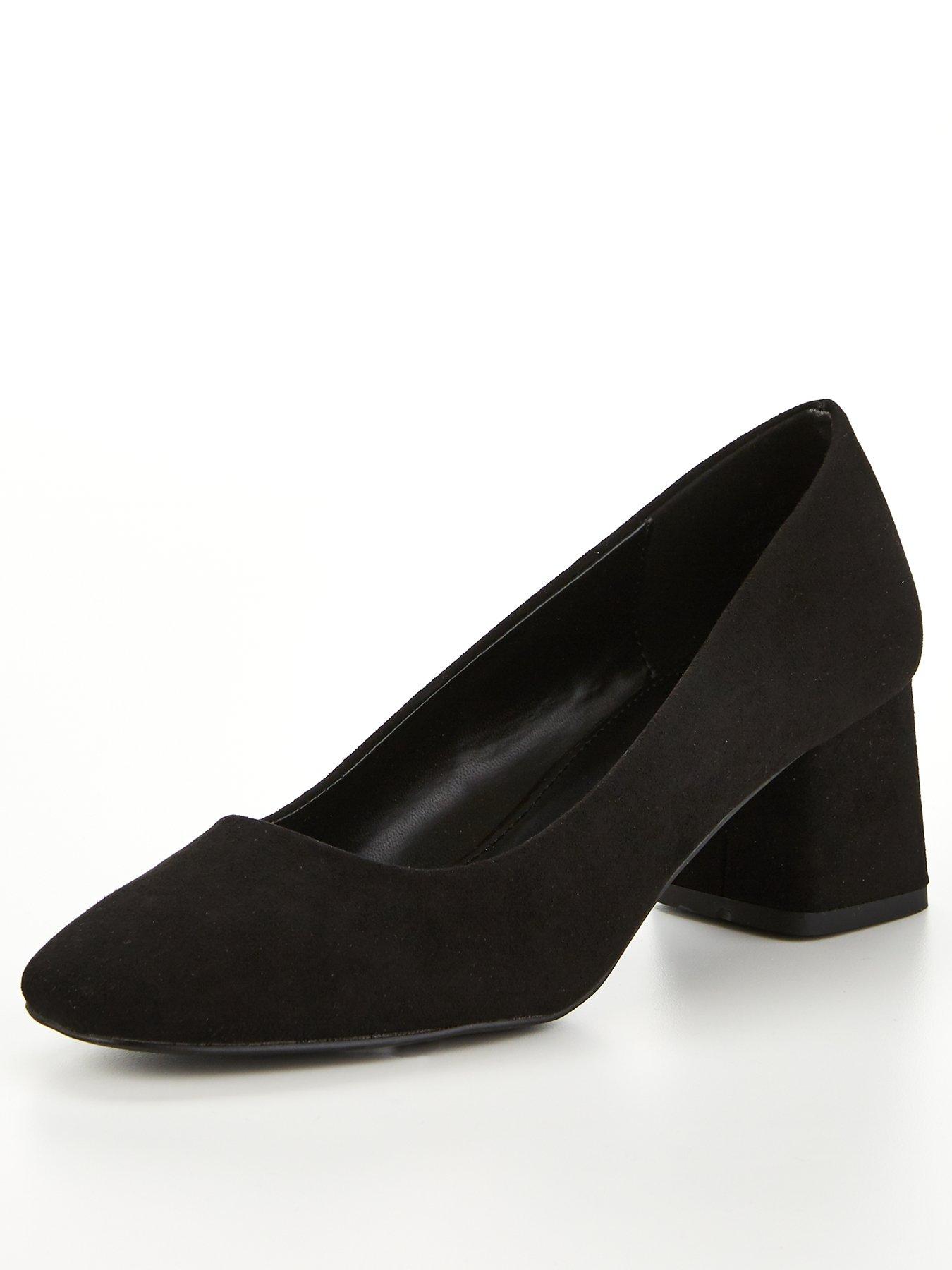 Wide Fit Square Toe Low Block Court Shoe Black