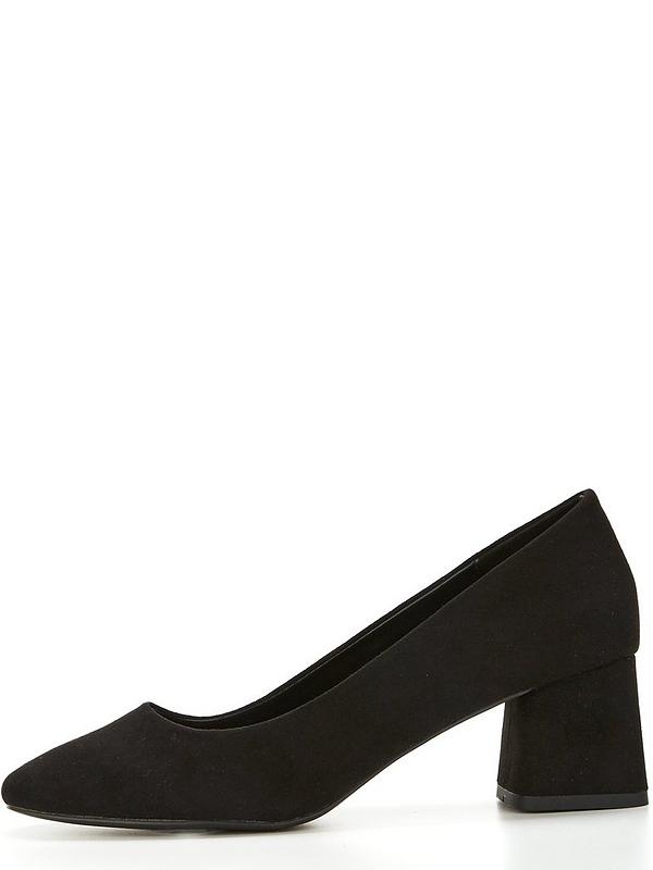 Everyday Wide Fit Square Toe Low Block Court Shoe - Black | Very.co.uk