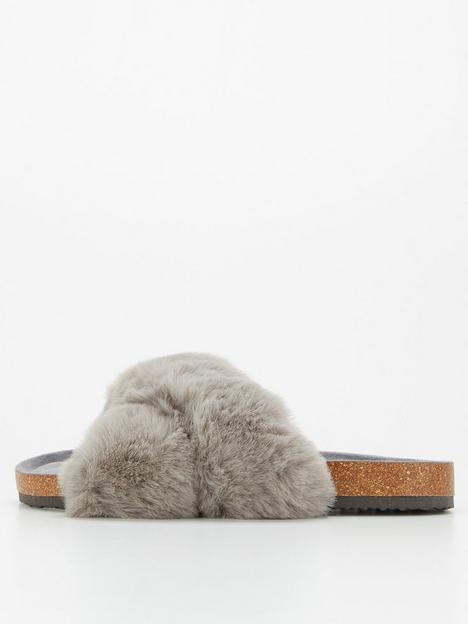 v-by-very-faux-fur-footbed-slipper-grey