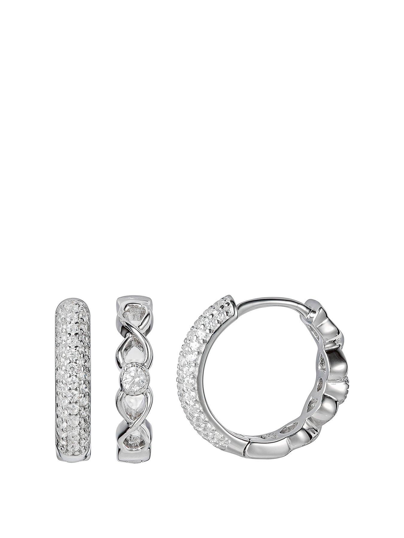 Product photograph of The Love Silver Collection Sterling Silver Cubic Zirconia Double Sided Huggie Earring 15mm from very.co.uk