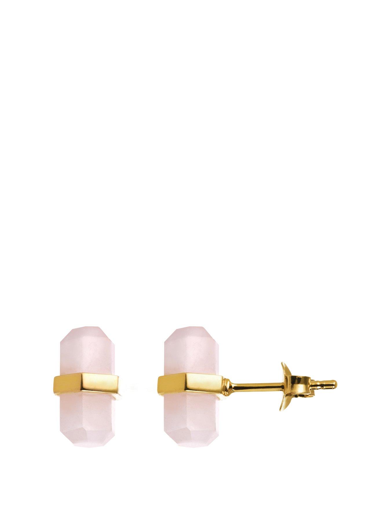 Jewellery & watches Gold Plated Silver Rose Quartz Crystal Oval Stud Earrings