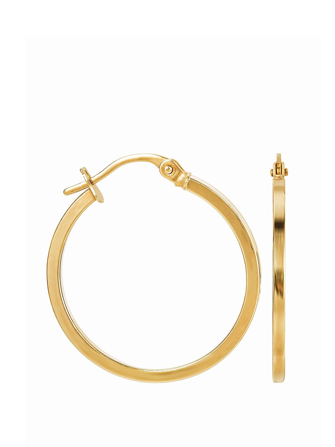 The Love Collection 9ct Yellow Gold Plain Square Tube Hoop Earrings - 22mm