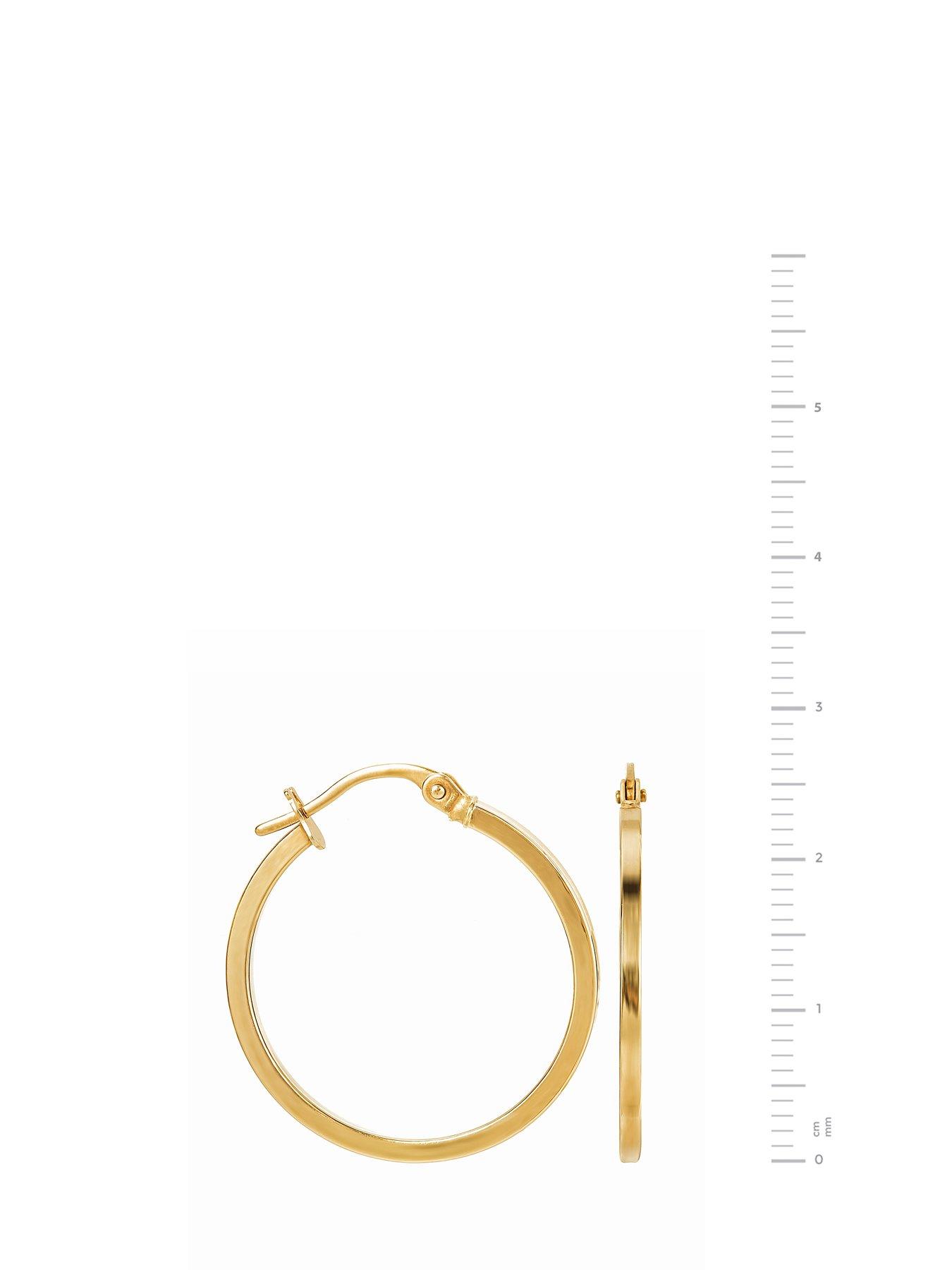 Women 9ct Yellow Gold Plain Square Tube Hoop Earrings - 22mm