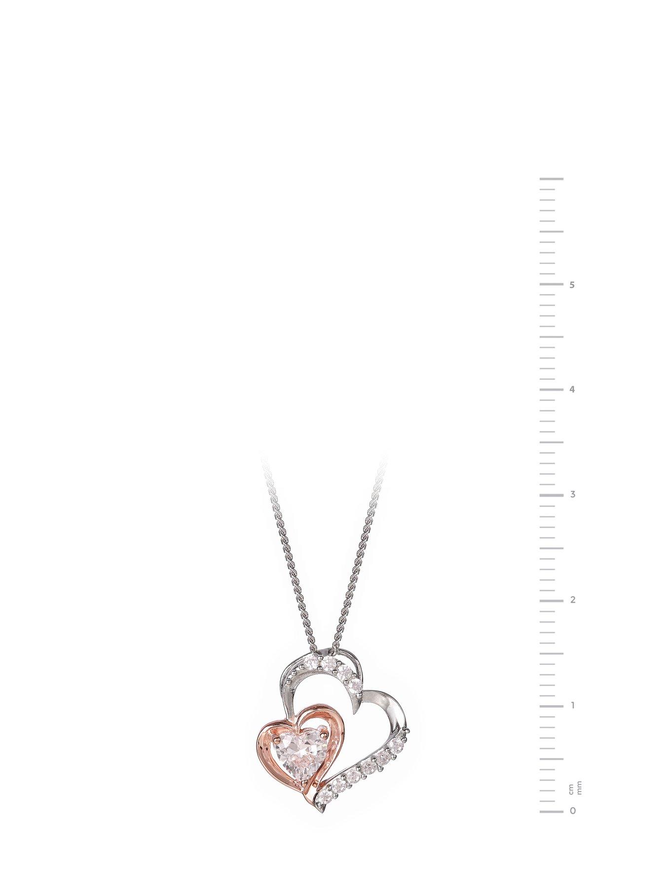 Jewellery & watches Sterling Silver & Rose Gold Plated Double Heart Cubic Zirconia Pendant 16+2 inch Curb Chain