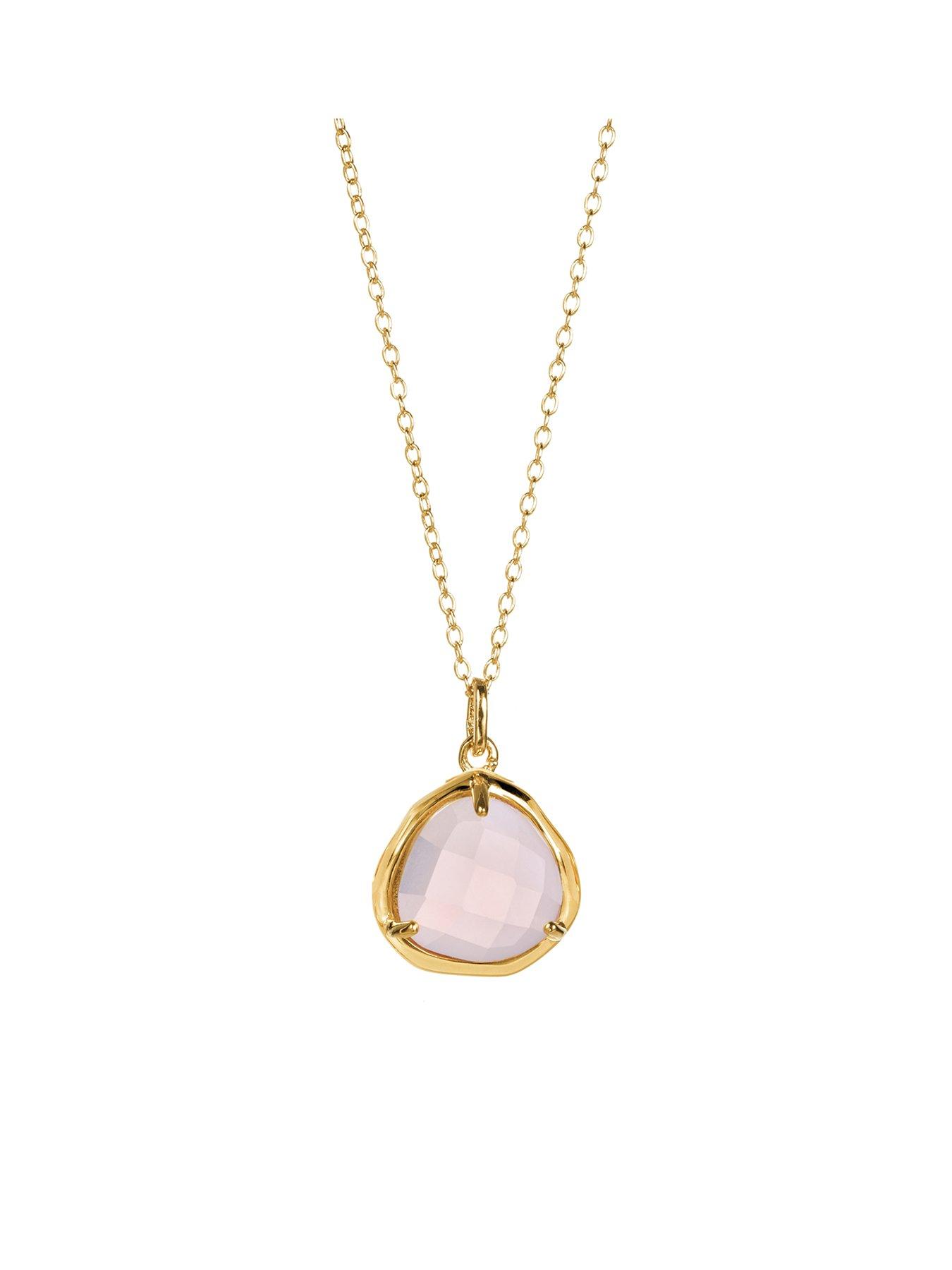  Gold Plated Silver Rose Quartz Crystal Pendant 18 Inch Chain
