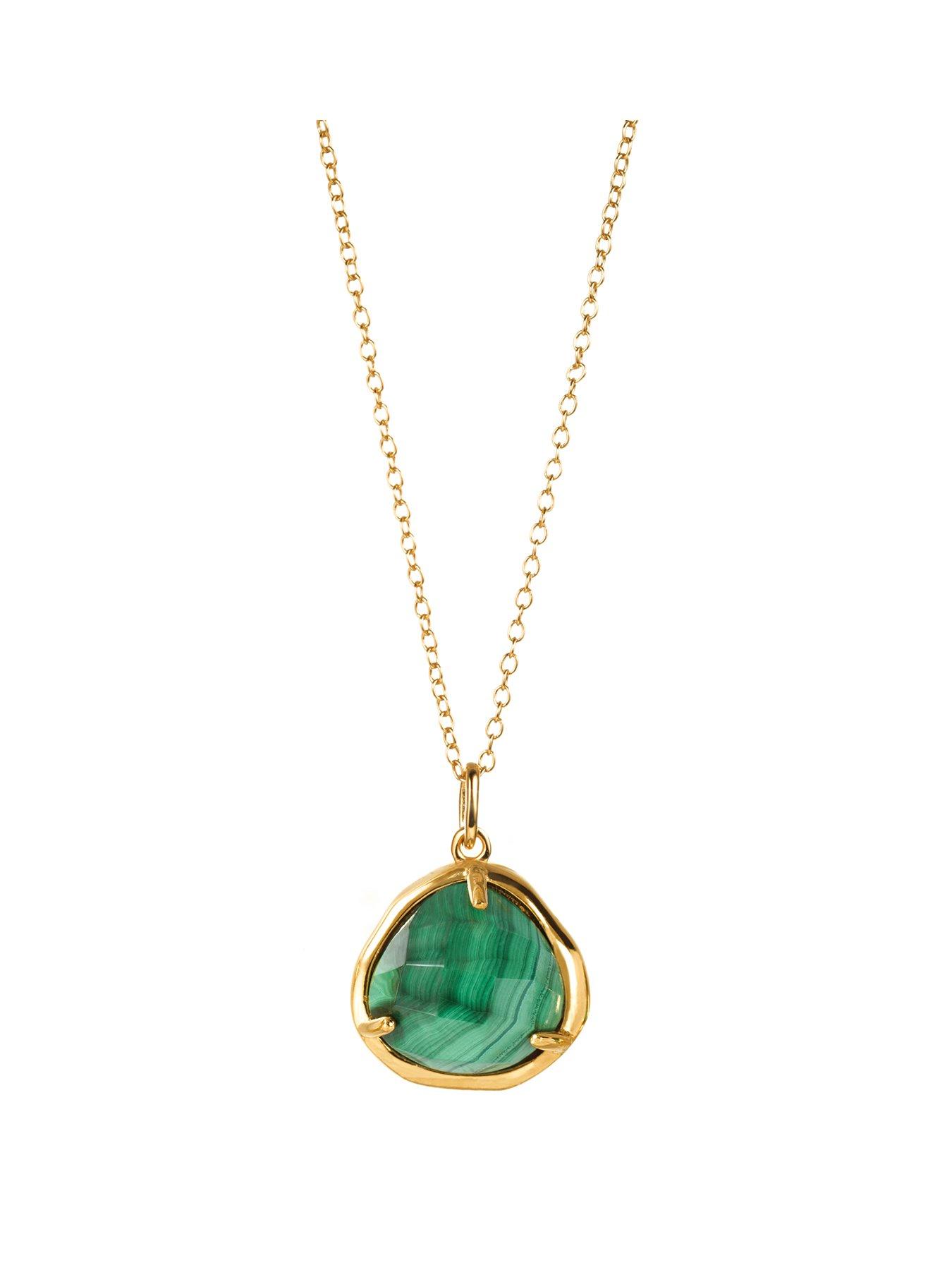 Jewellery & watches Gold Plated Silver Malachite Crystal Pendant 18 Inch Chain