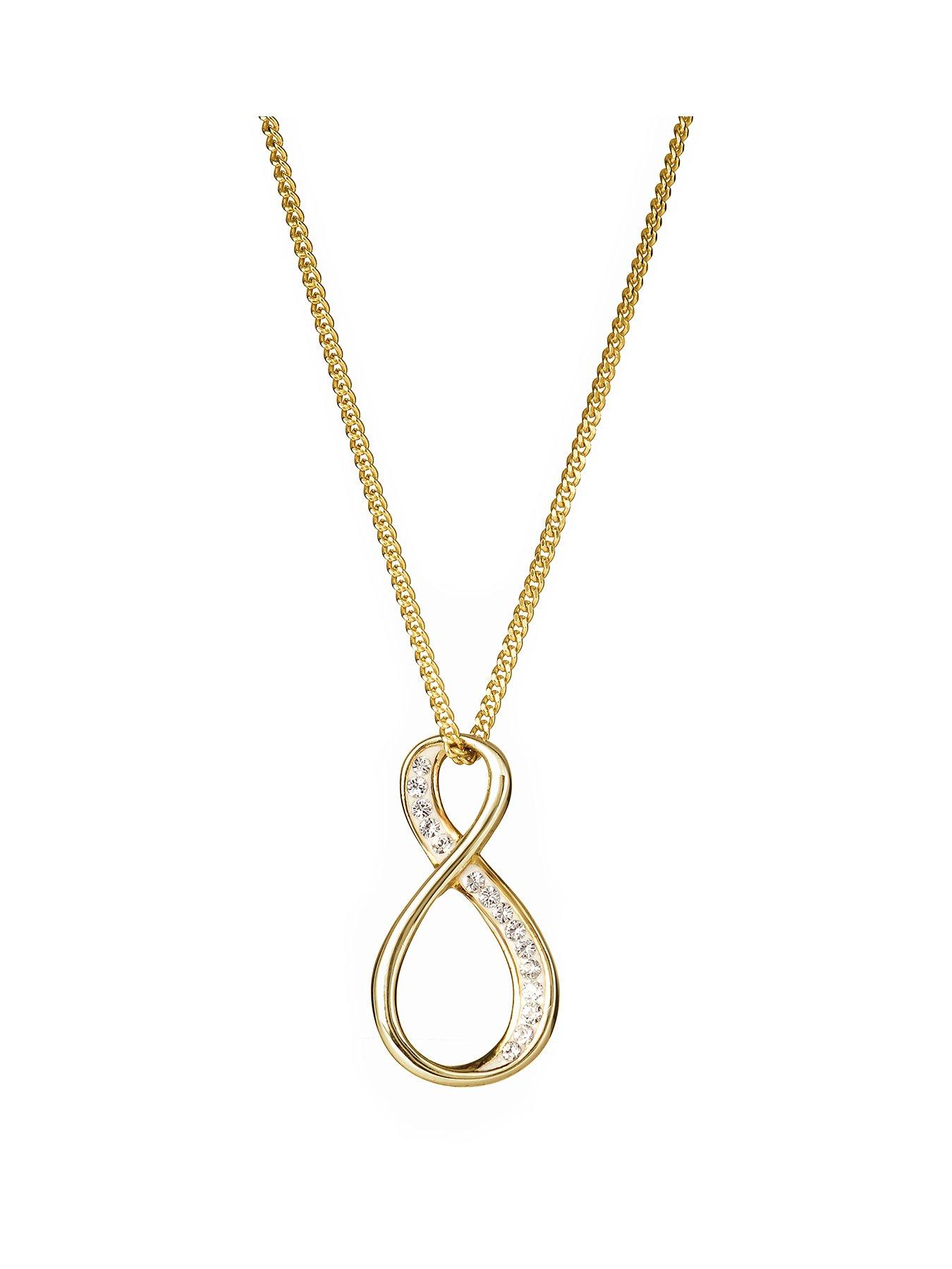 Jewellery & watches Evoke Sterling Silver Gold Plated Crystal Infinity Pendant Necklace 16+2 inches